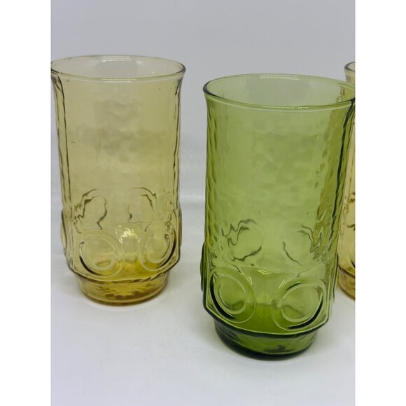 VTG 1970 Anchor Hocking Heritage Hill Amber Green Glasses MCM Set of 3 | 5.5" - Picture 2 of 7